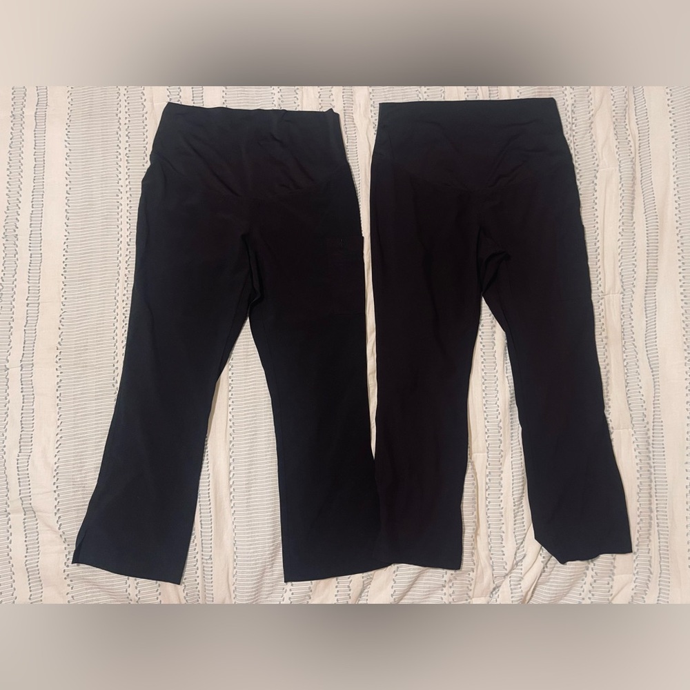 TWO PAIRS of Black Med Couture Maternity Straight Leg Scrubs Pants, Medium